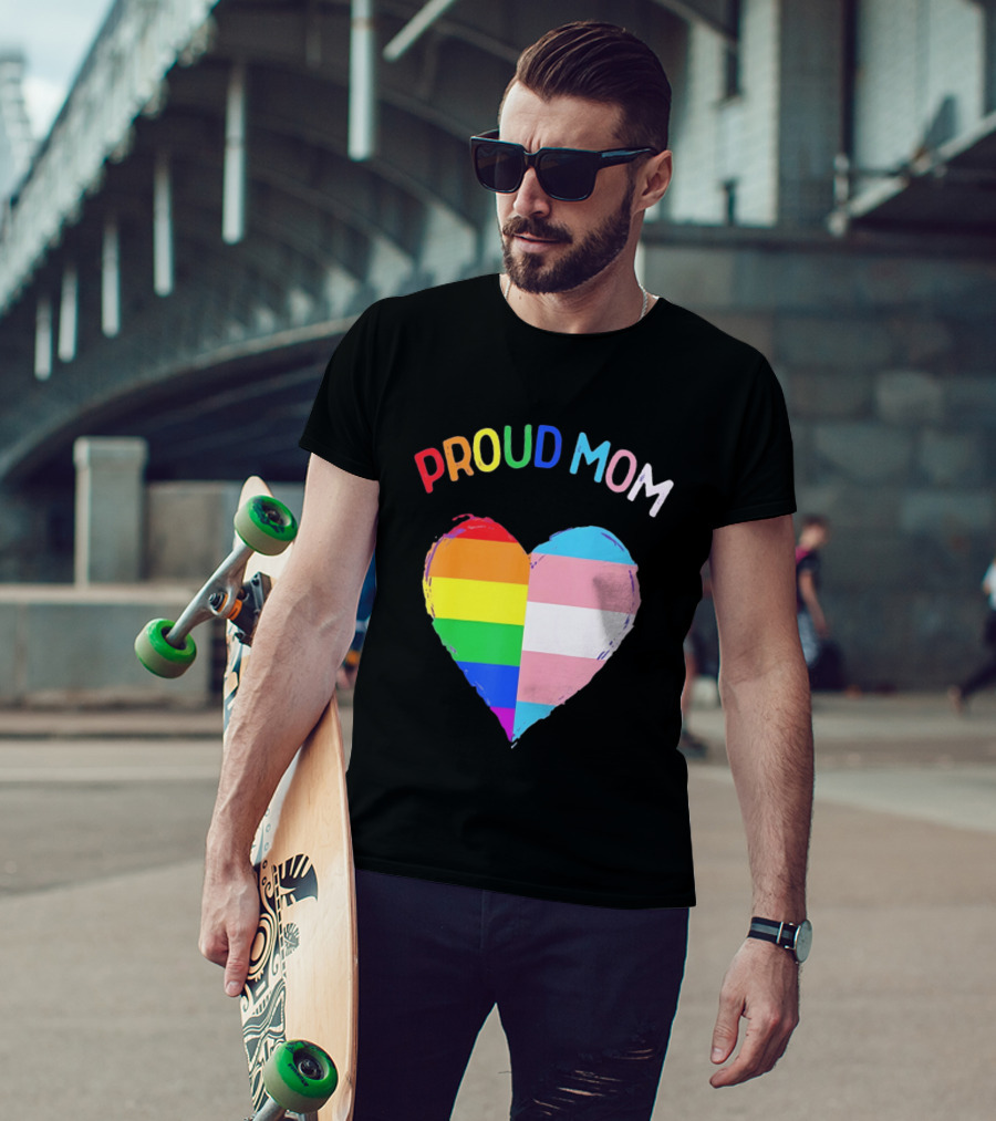 Proud Mom LGBTQ+ Transgender Heart Rainbow T-Shirt