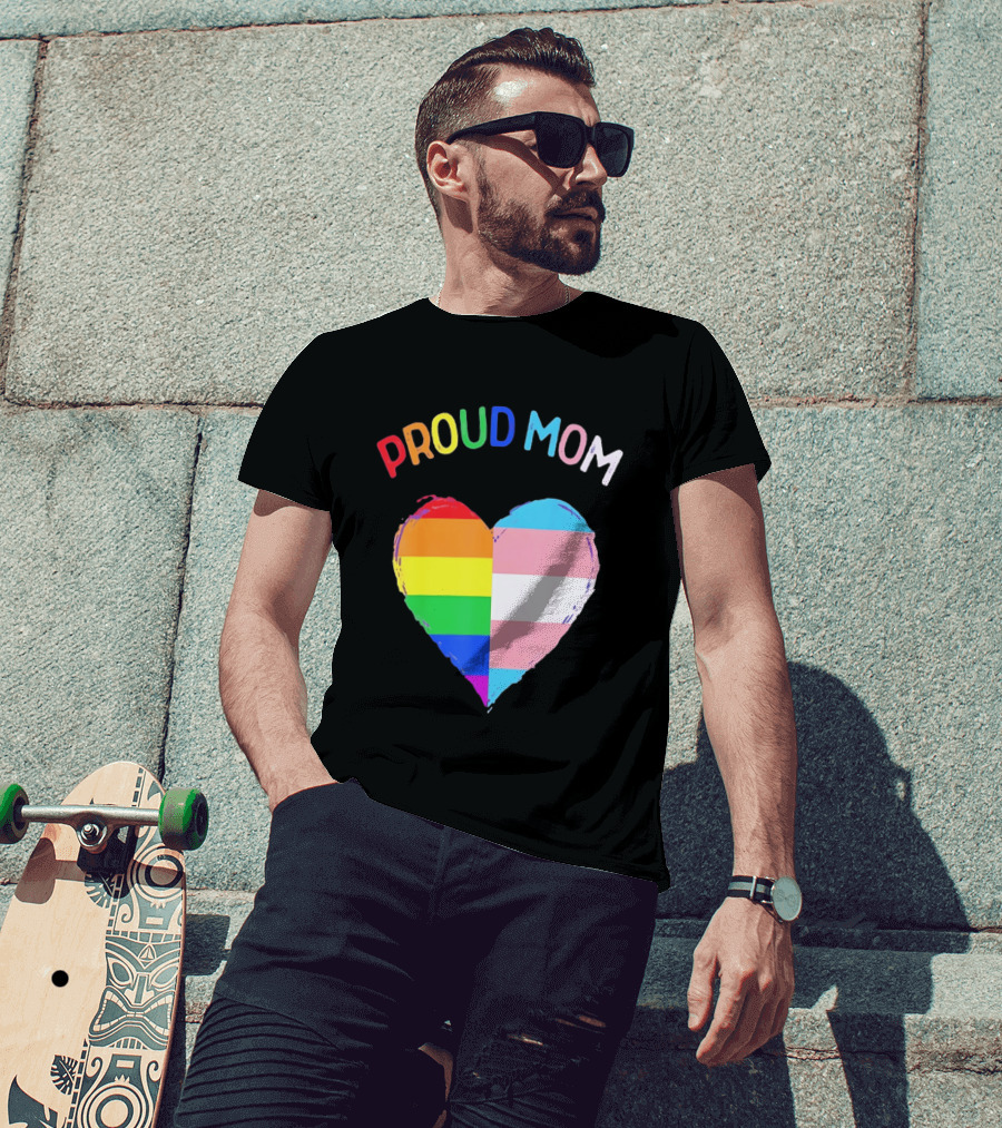Proud Mom LGBTQ+ Transgender Heart Rainbow T-Shirt