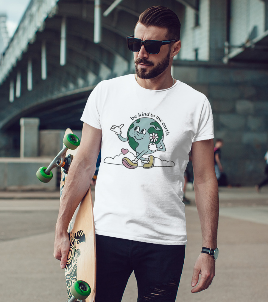 Be Kind To The Earth Cartoon Planet Globe Flower Heart Shoes T-Shirt