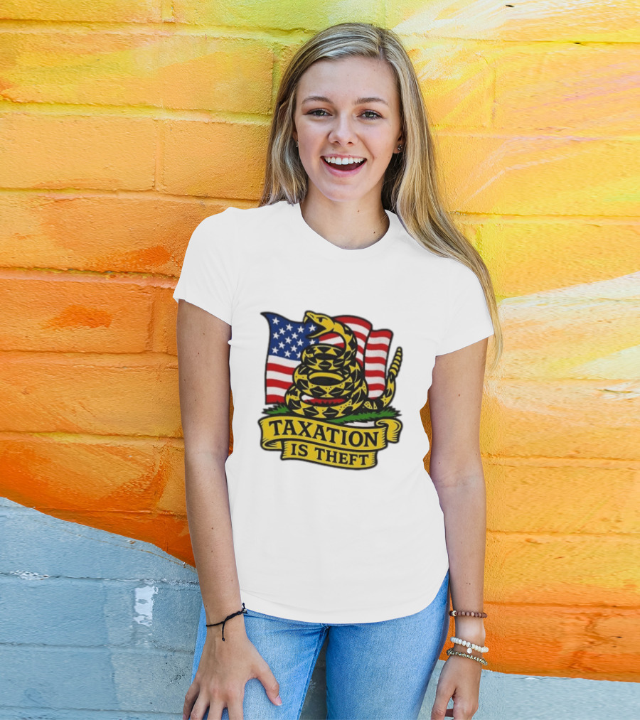 Taxation Is Theft Gadsden Flag American Flag Snake T-Shirt