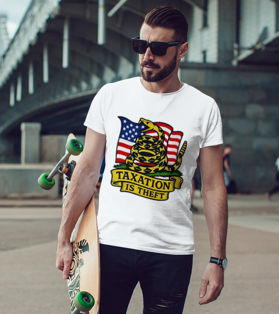 Taxation Is Theft Gadsden Flag American Flag Snake T-Shirt
