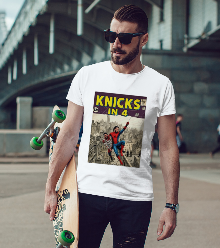 Knicks In 4 Jalen Brunson Vs Donovan Mitchell Comic Crossover New York Cleveland Showdown T-Shirt