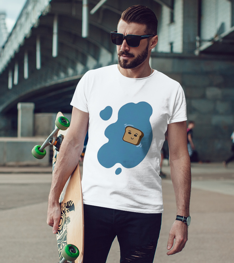 Floating Happy Toast Blue Puddle Cartoon Food Pun T-Shirt