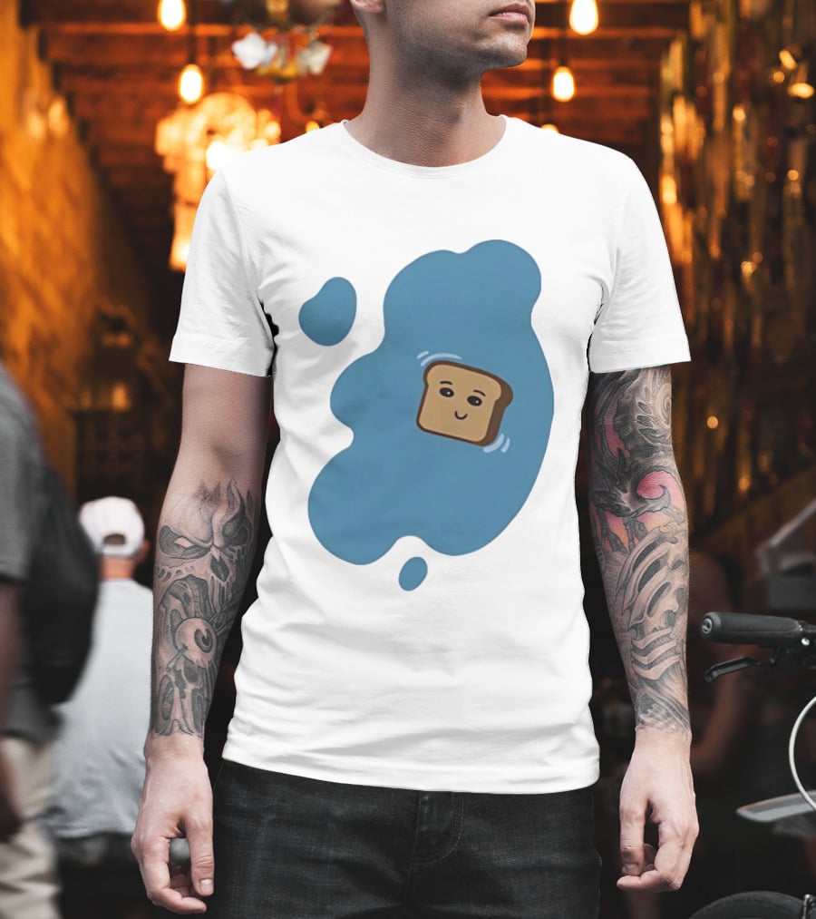 Floating Happy Toast Blue Puddle Cartoon Food Pun T-Shirt