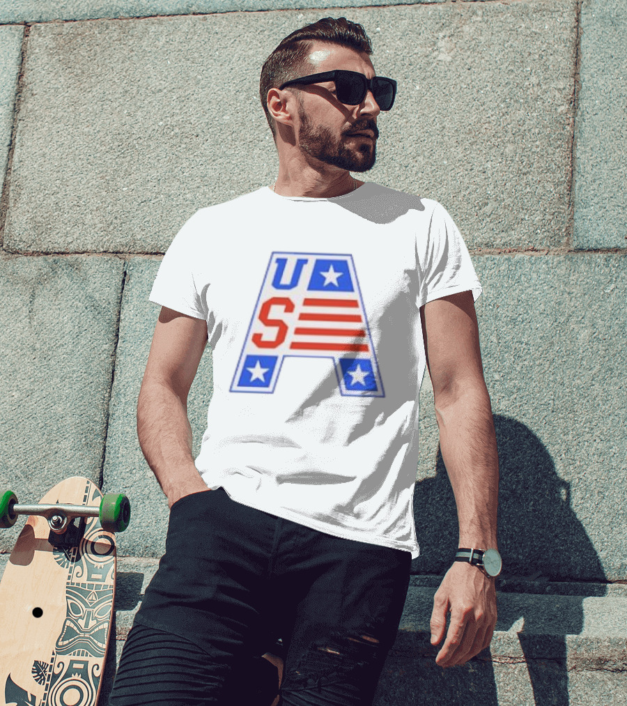 USA Stars Stripes Letter A Patriotic T-Shirt