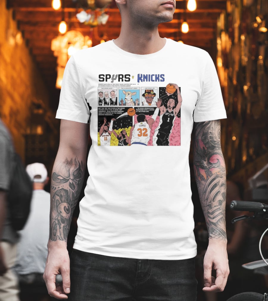 San Antonio Spurs V New York Knicks Comic Victor Wembanyama Jalen Brunson Karl Anthony Towns T-Shirt
