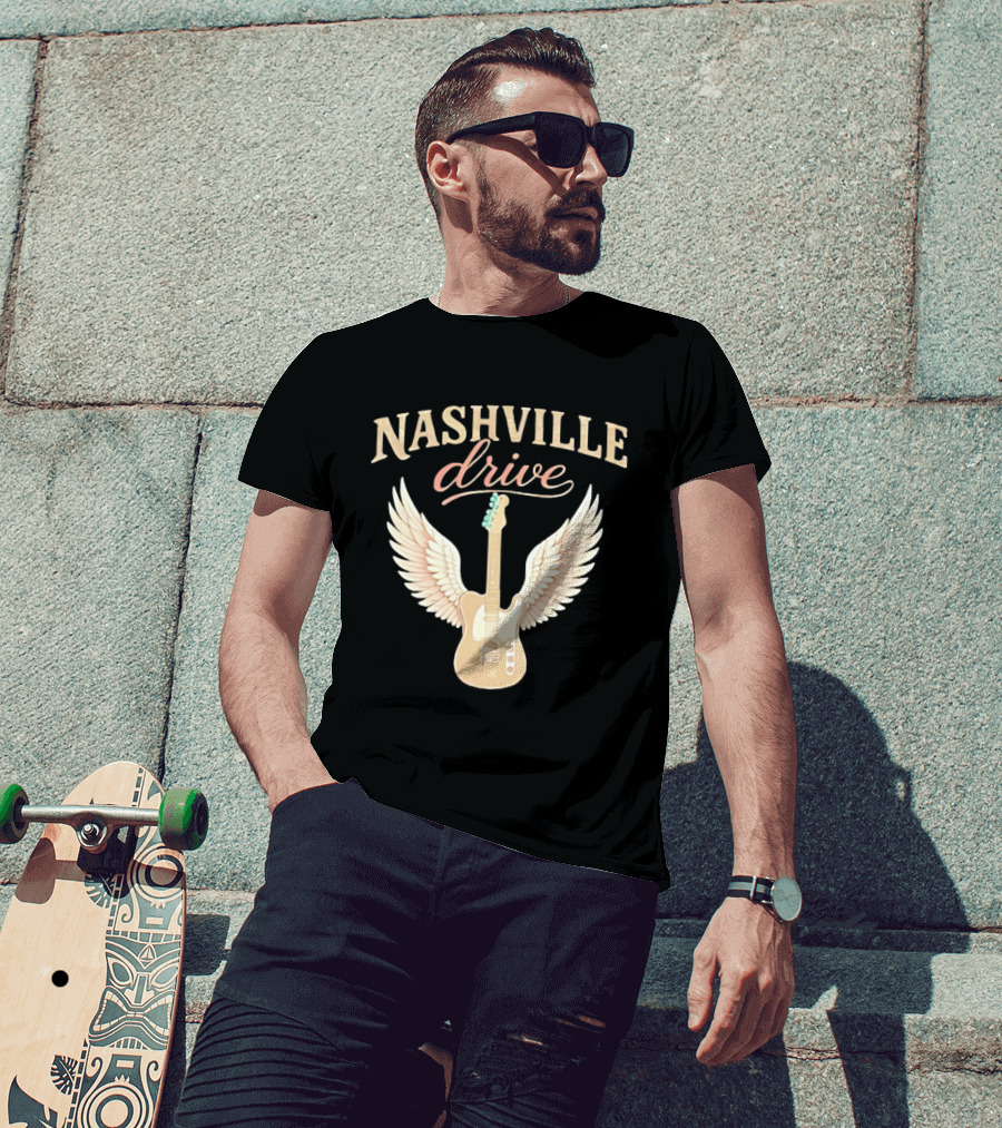 Nashville Drive Electric Guitar Angel Wings Music T-Shirt