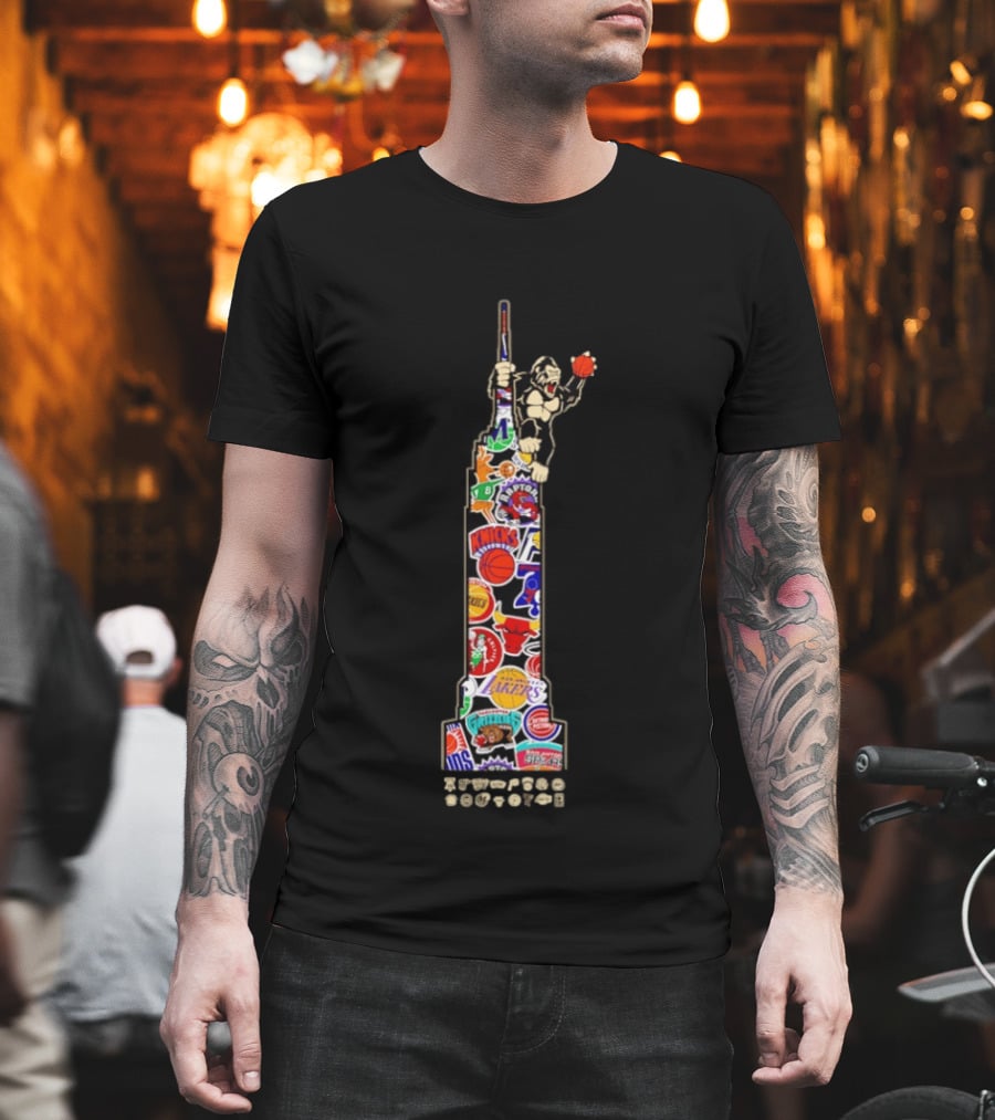 NBA Teams Empire State Building Phoenix Suns Lakers Knicks Gorilla Basketball Logos T-Shirt