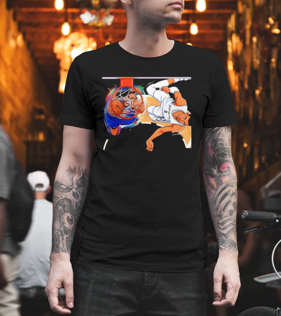 New York Knicks Vs San Antonio Spurs Comic Dunk Battle T-Shirt