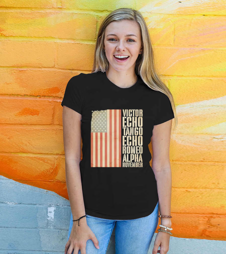 American Flag Victor Echo Tango Echo Romeo Alpha November Phonetic Alphabet T-Shirt
