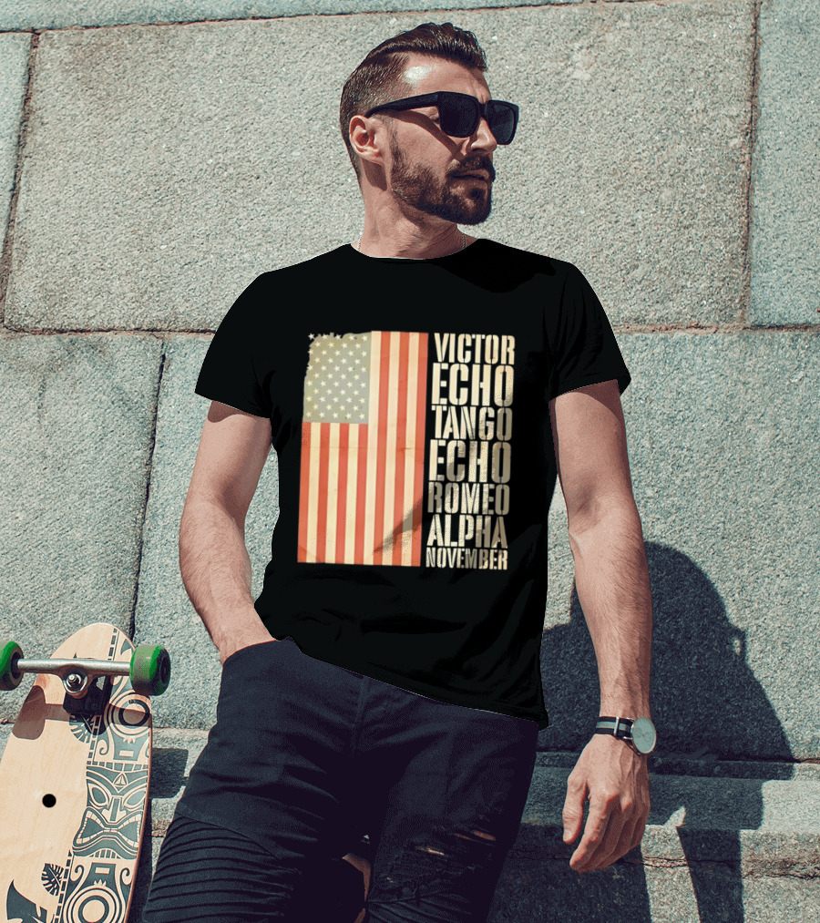American Flag Victor Echo Tango Echo Romeo Alpha November Phonetic Alphabet T-Shirt
