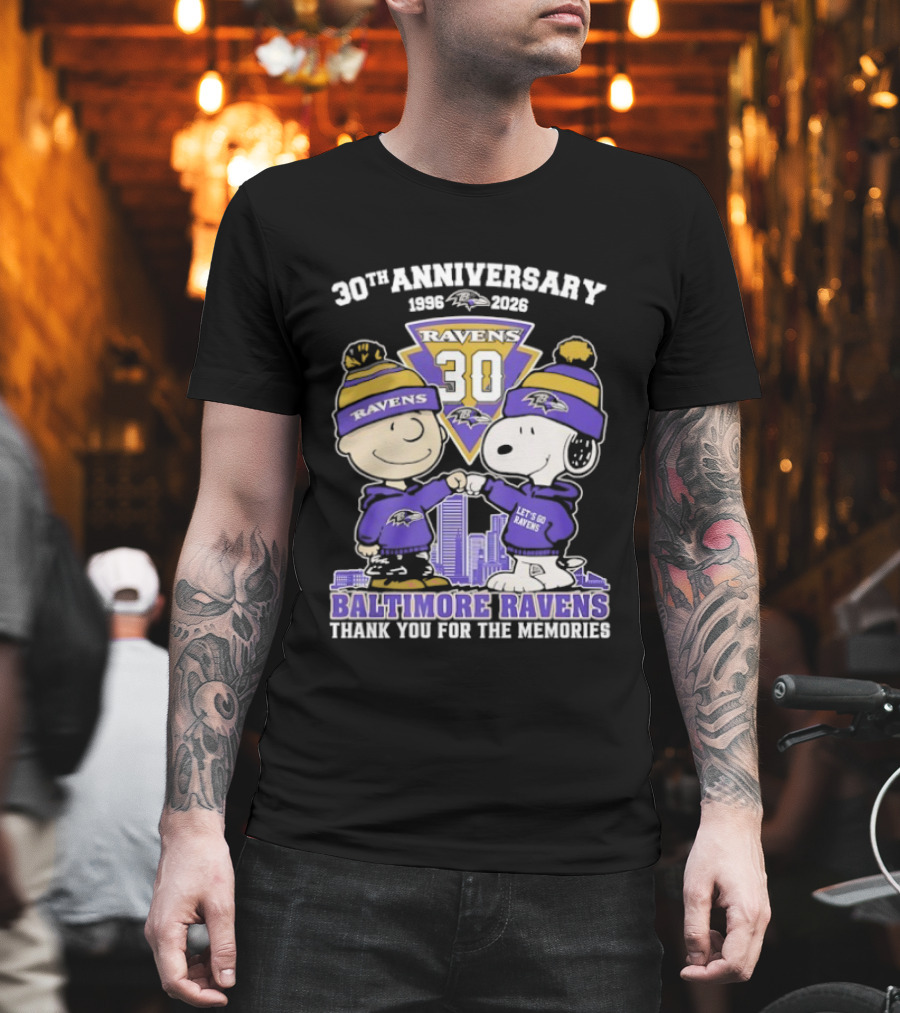 Baltimore Ravens Snoopy Charlie Brown 30th Anniversary 1996 2026 Thank You for the Memories T-Shirt