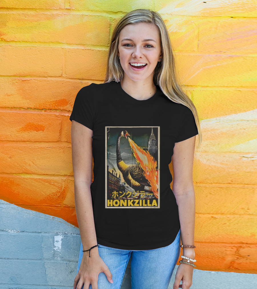 Honkzilla Goose Retro Japanese Movie Fire-Breathing City Attack T-Shirt
