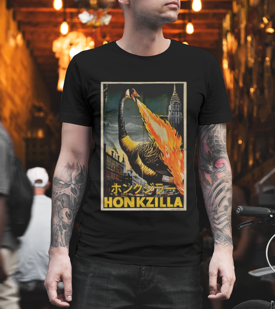 Honkzilla Goose Retro Japanese Movie Fire-Breathing City Attack T-Shirt