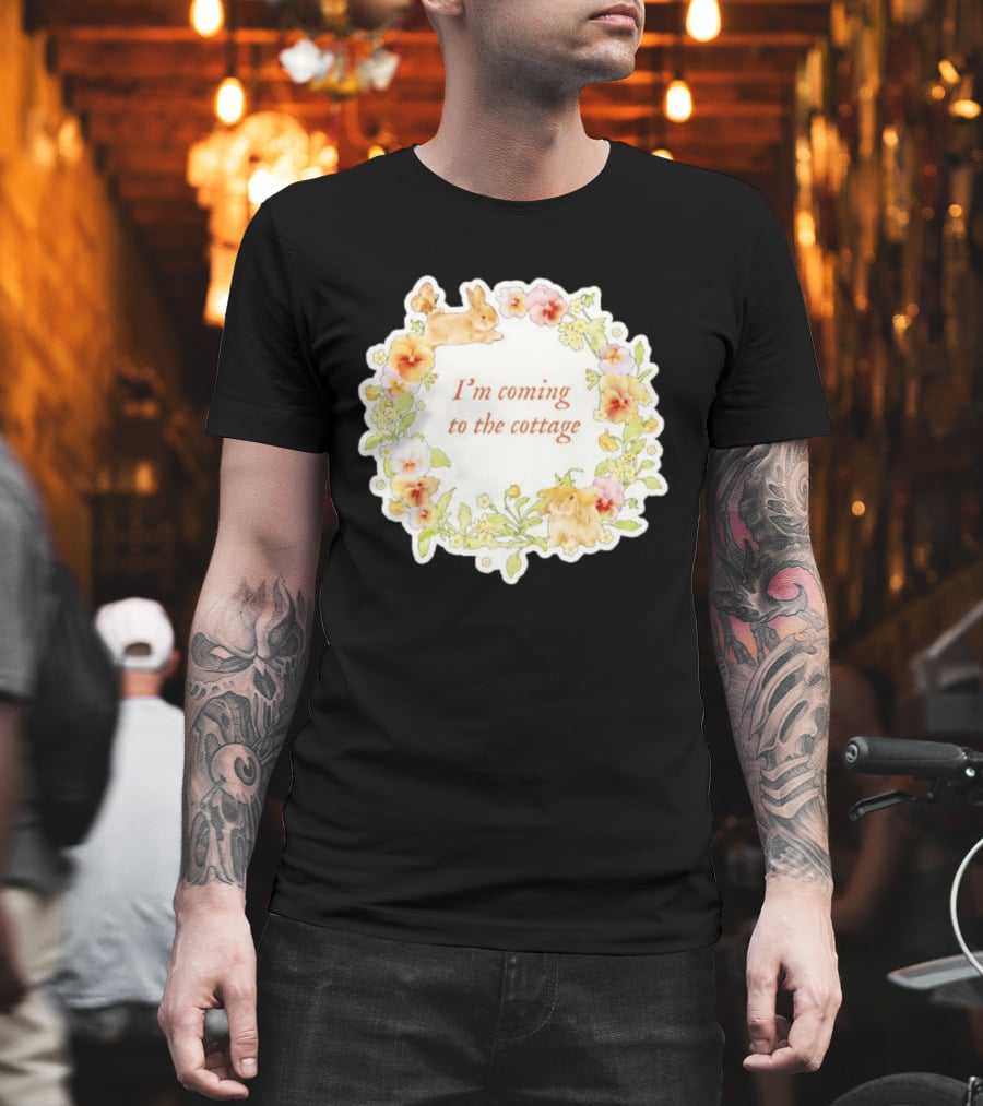 I'm Coming To The Cottage Floral Bunny Wreath T-Shirt