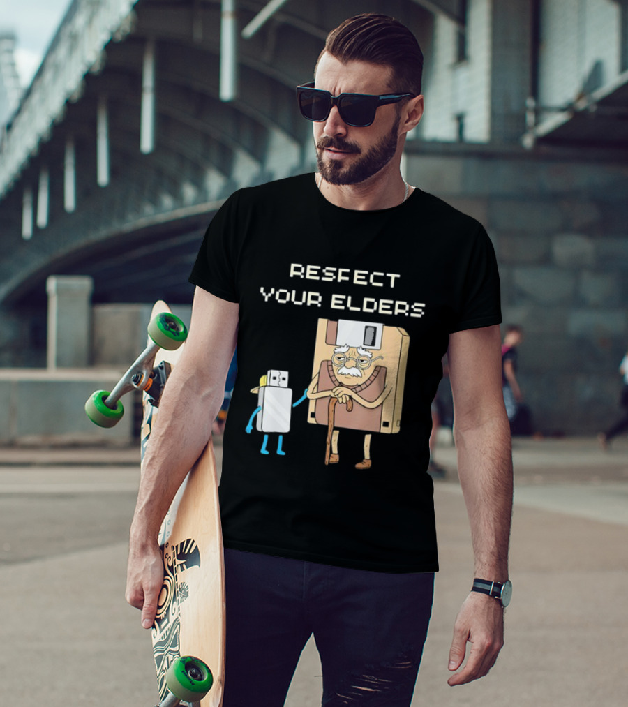 Respect Your Elders Floppy Disk USB Stick Funny Retro Technology Humor T-Shirt