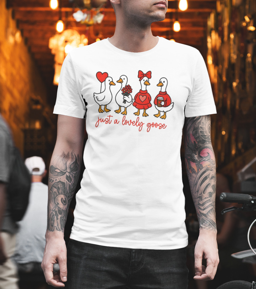 Coquette Valentine Lovely Goose with Heart Bow Flowers Coffee T-Shirt
