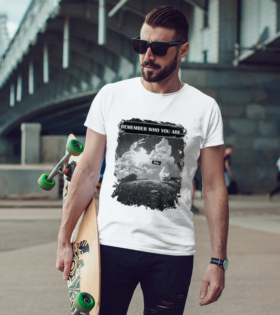 Funny Evolution Dinosaur Clouds Talking Chicken Remember Who You Are Bok T-Shirt