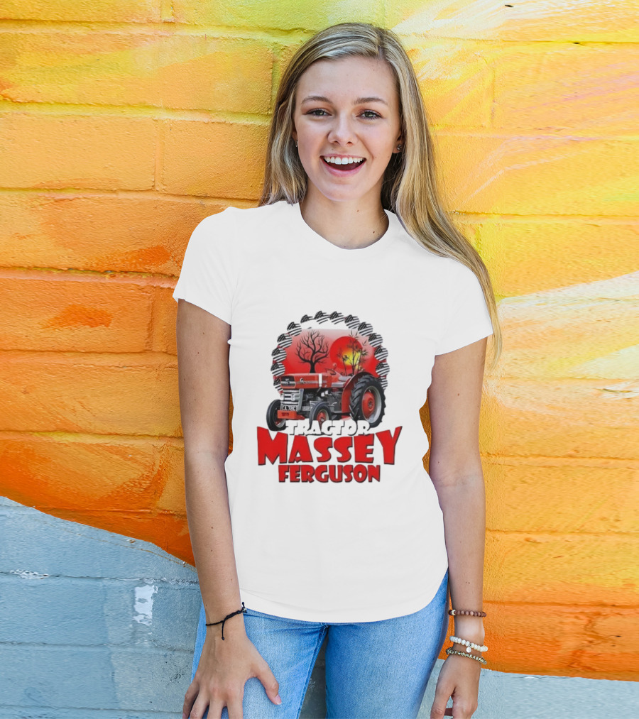 Massey Ferguson Tractor Red Landscapes Sun Trees T-Shirt