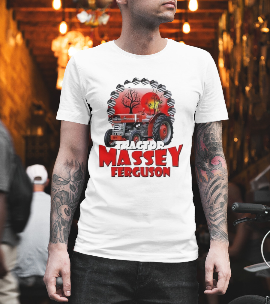 Massey Ferguson Tractor Red Landscapes Sun Trees T-Shirt
