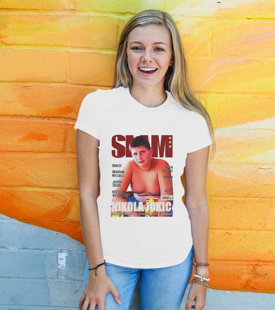 Slam Magazine Nikola Jokic 90s Retro Basketball Nuggets Durant Mitchell Westbrook Tatum Ball T-Shirt