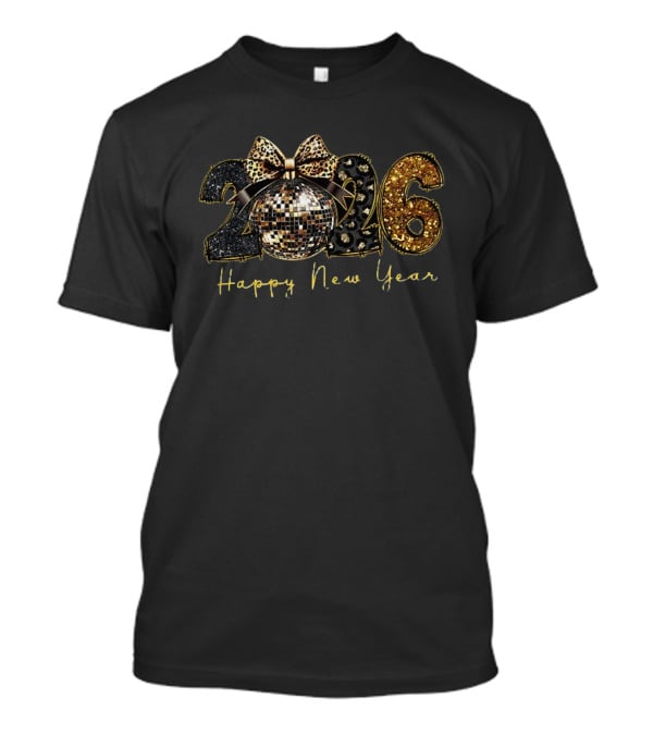 2026 Black Gold Disco Ball Leopard Print Happy New Year T-Shirt