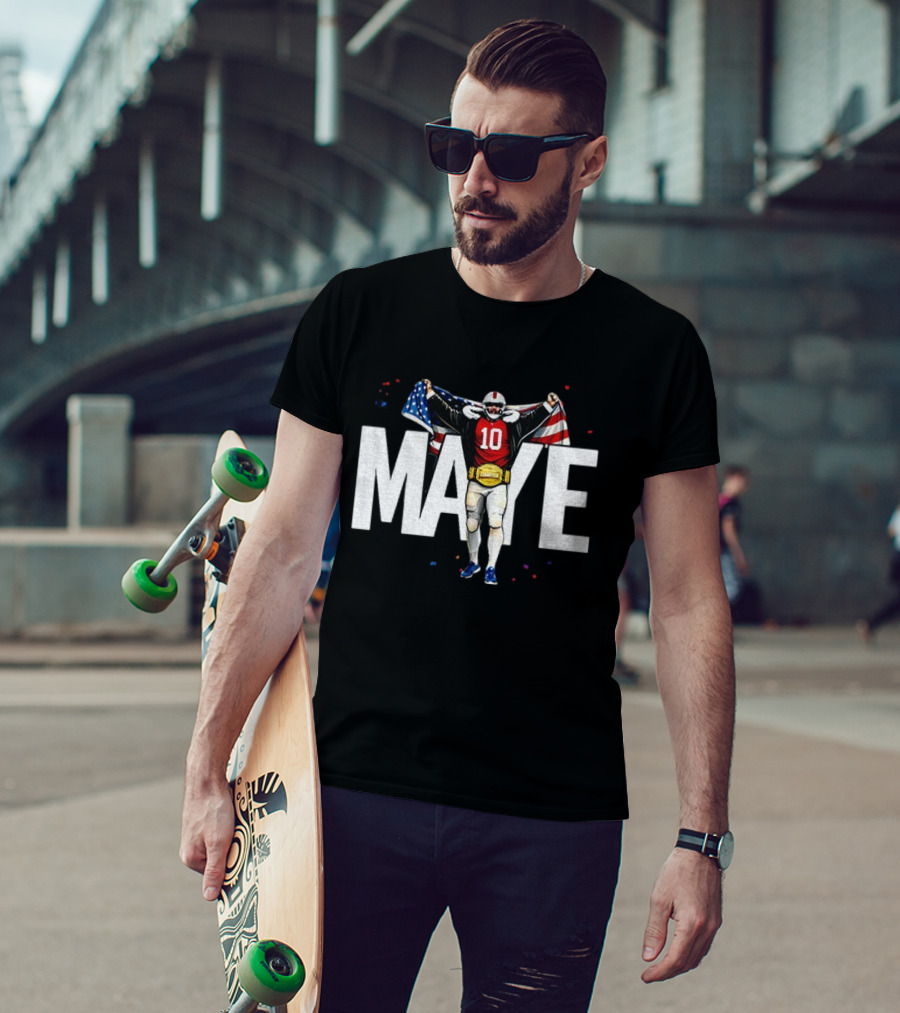 Drake Maye 10 New England Patriots 2026 American Flag Champion T-Shirt