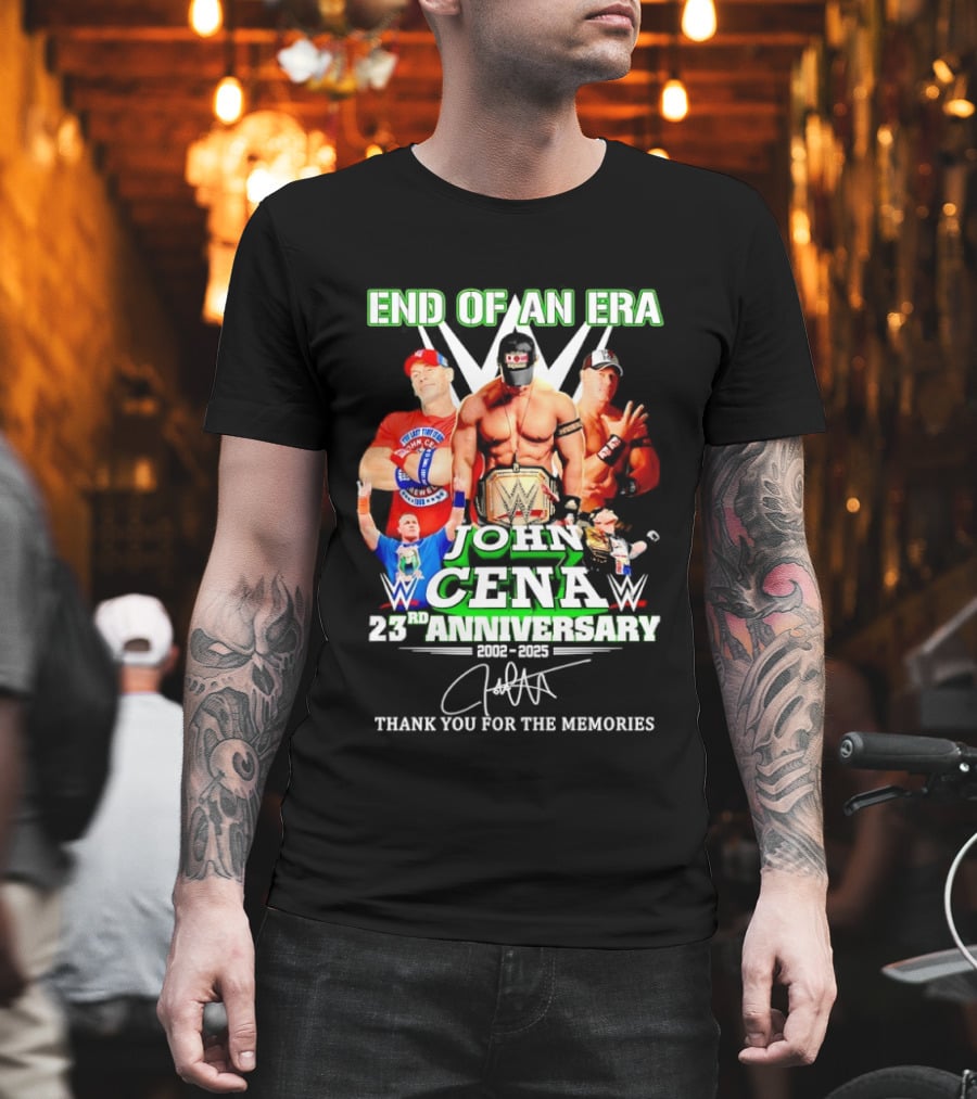 End Of An Era John Cena 23rd Anniversary 2002 2025 WWE Thank You For The Memories T-Shirt