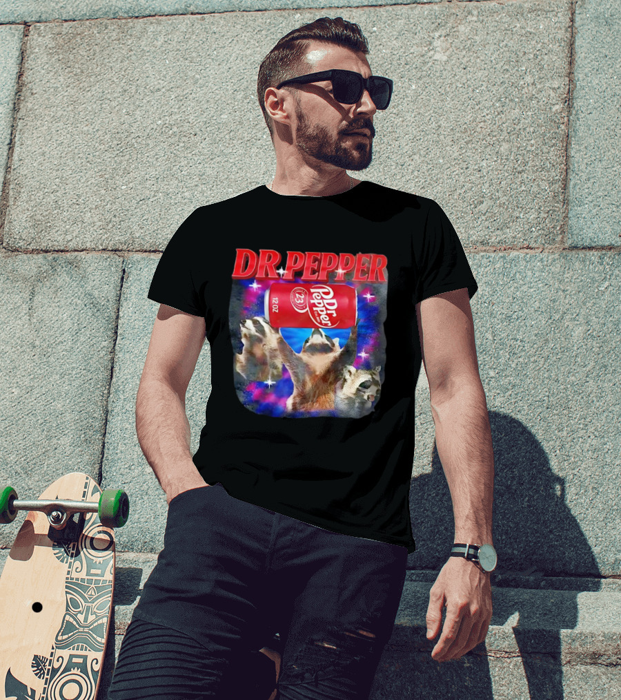 Dr Pepper Raccoons With Can And Cosmic Background T-Shirt