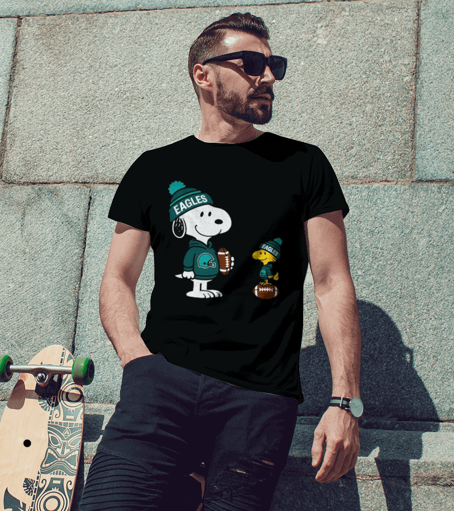 Philadelphia Eagles Snoopy Woodstock Football Style NFL Beanie Pullover T-Shirt