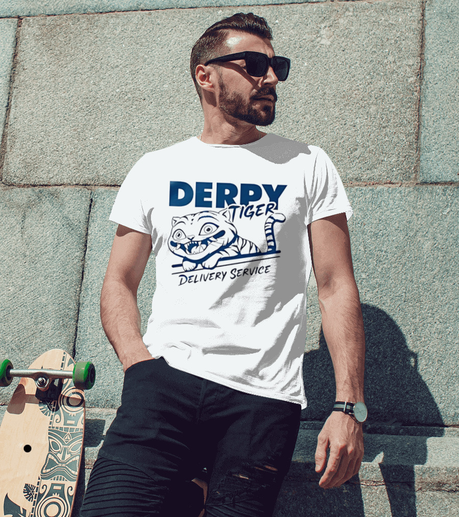 Derpy Tiger Delivery Service Cute Cartoon Animal T-Shirt