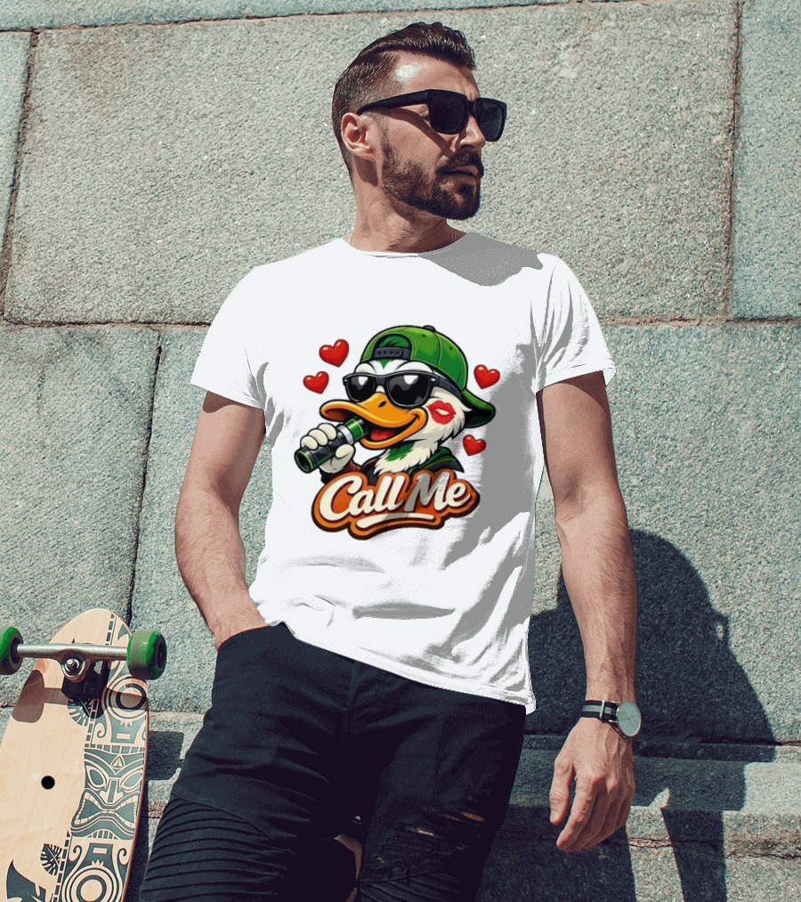 Duck Call Me Cool Sunglasses Heart Kiss Lips T-Shirt