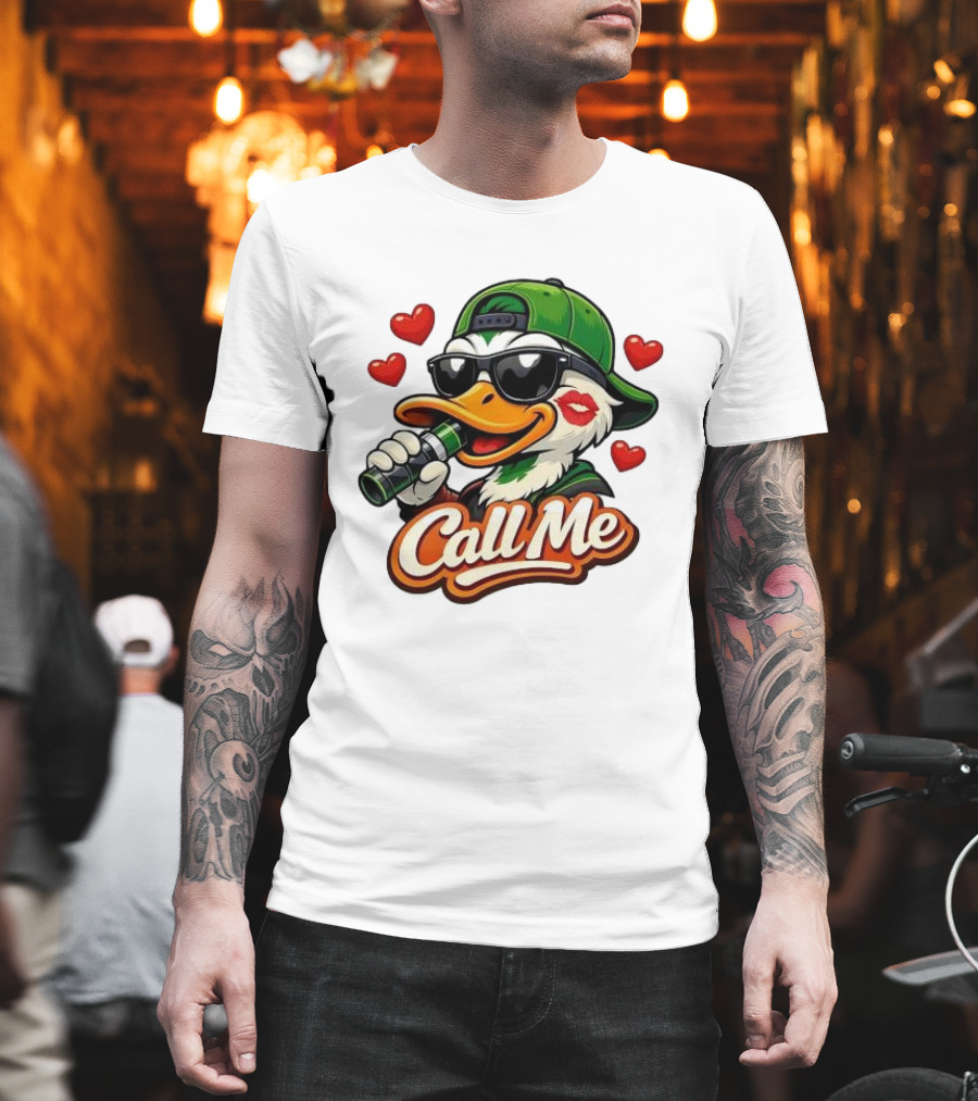 Duck Call Me Cool Sunglasses Heart Kiss Lips T-Shirt