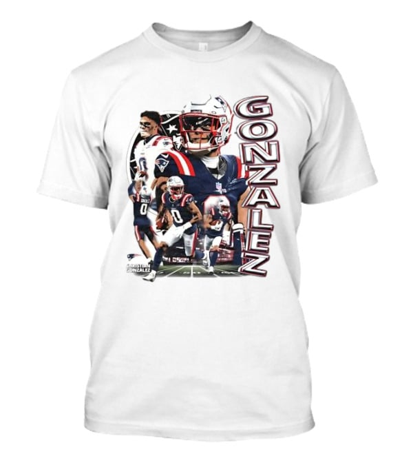 New England Patriots Christian Gonzalez Football Collage T-Shirt