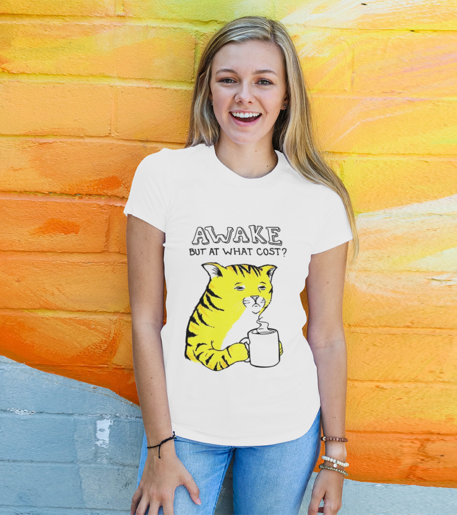 Awake At What Cost Tired Orange Cat Coffee T-Shirt