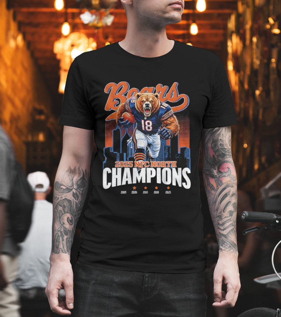Chicago Bears NFC North Champions 2025 Football Team Victory Celebration T-Shirt