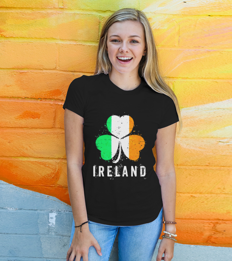 Ireland Flag On Shamrock For Proud Irish On St Patrick’s Day T-Shirt