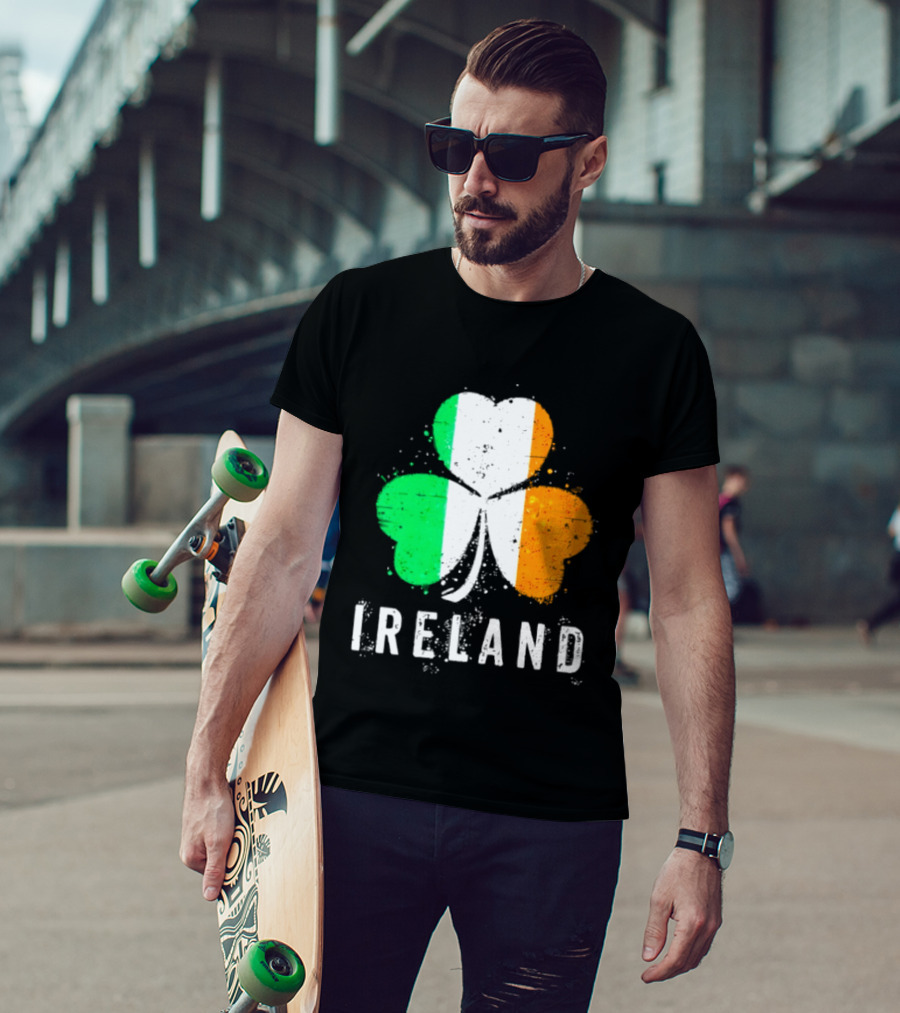 Ireland Flag On Shamrock For Proud Irish On St Patrick’s Day T-Shirt