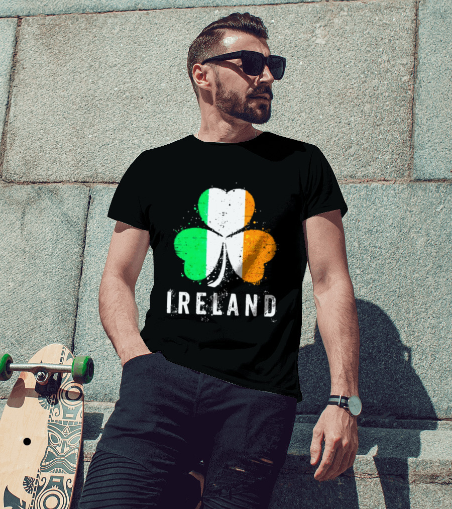 Ireland Flag On Shamrock For Proud Irish On St Patrick’s Day T-Shirt