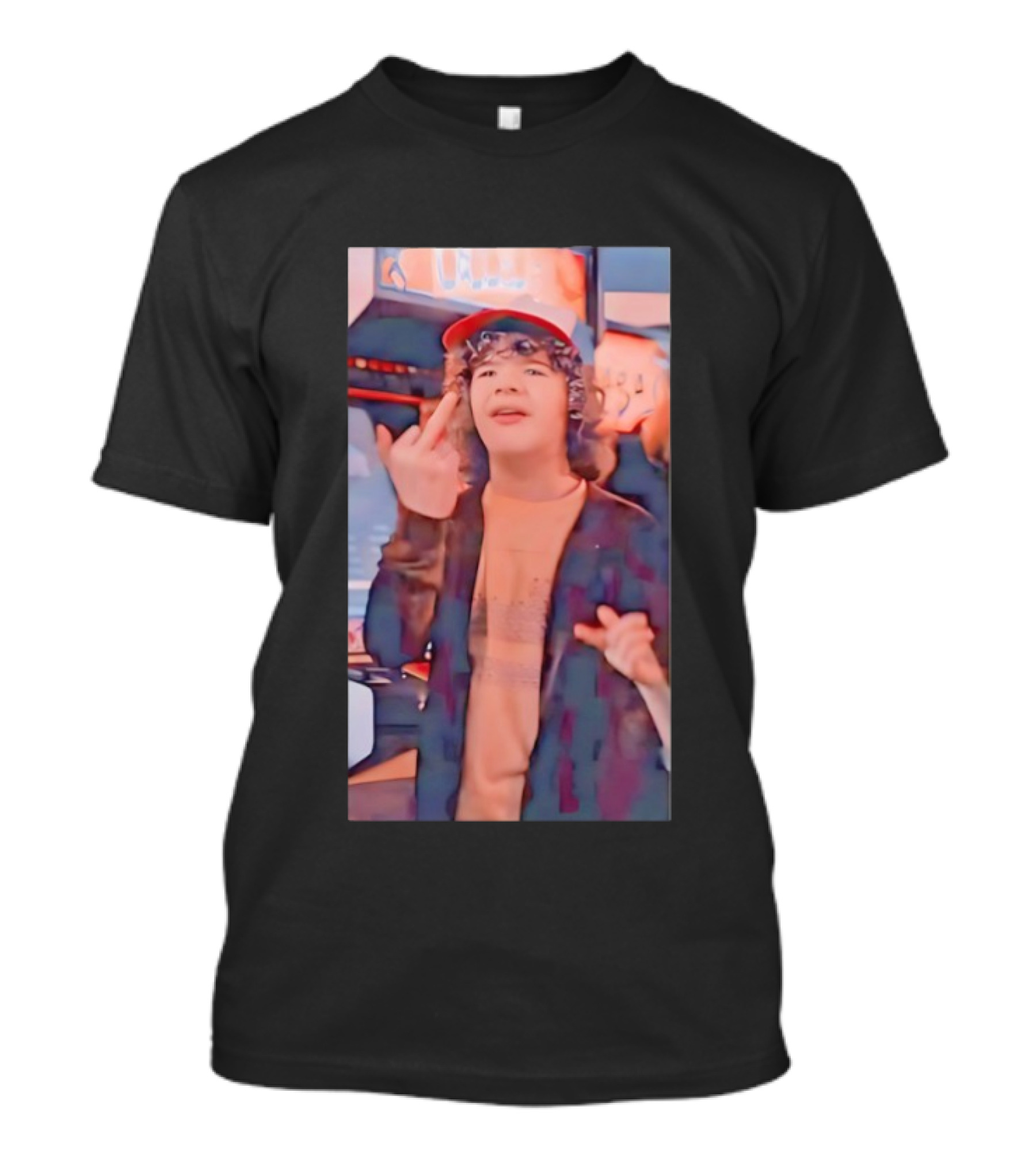 Dustin Henderson Stranger Things Arcade Scene Middle Finger Pose T-Shirt