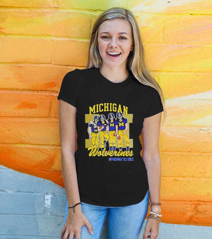 Michigan Wolverines Football Dressed To Kill Team Players Yellow And Blue T-Shirt