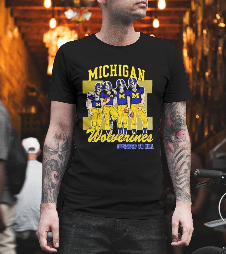 Michigan Wolverines Football Dressed to Kill Team Players Yellow and Blue T-Shirt