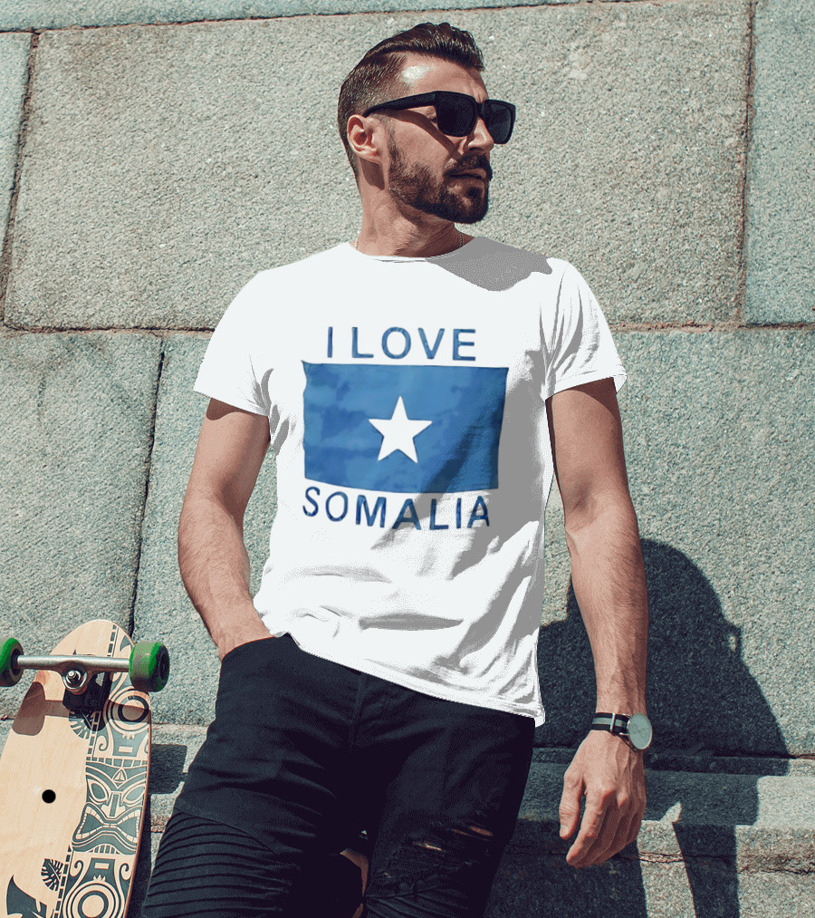I Love Somalia Flag Blue Star T-Shirt