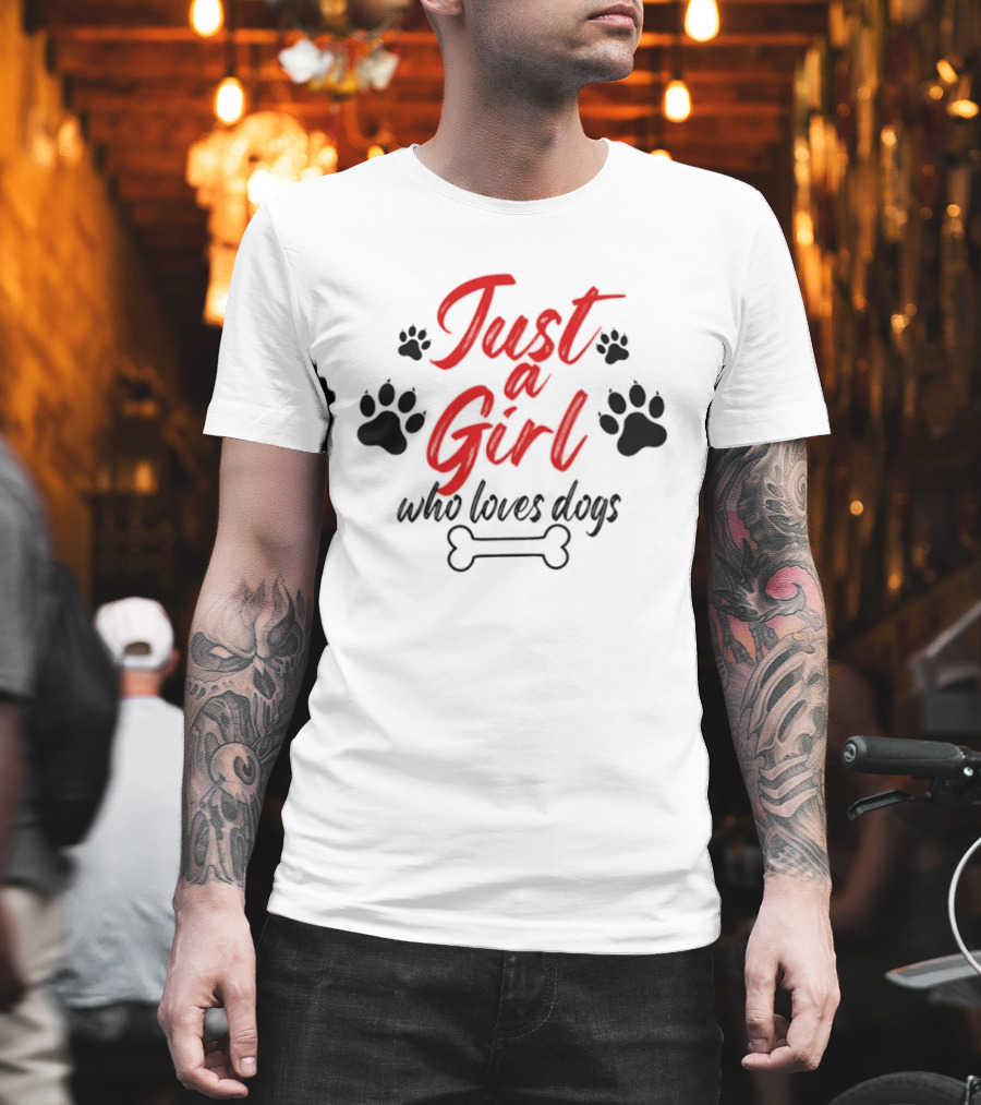 Just a Girl Who Loves Dogs Paw Prints Bone T-Shirt