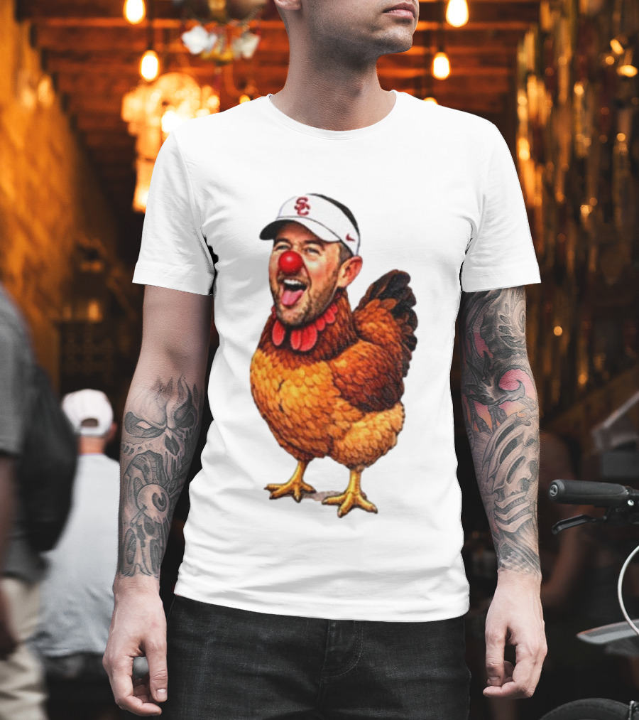 USC Coach Lincoln Riley Chicken Parody with Red Nose Clown Face T-Shirt