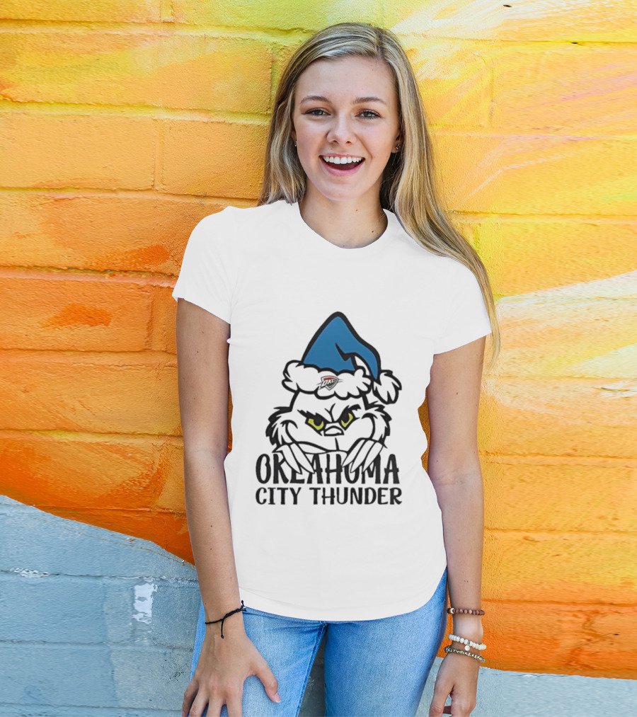 Okahoma City Thunder Grinch Holiday Santa Hat Christmas T-Shirt