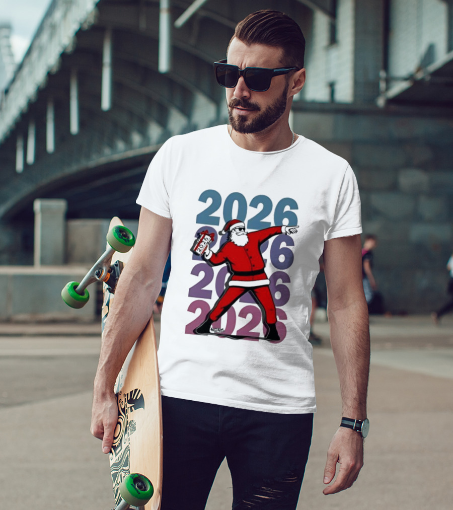 Dancing Santa 2026 Countdown Bold Repeat T-Shirt