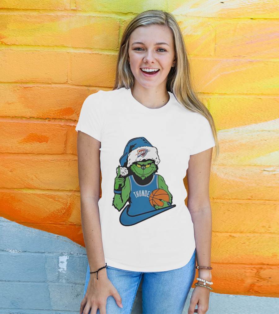 OKC Thunder Grinch Santa Hat Basketball Nike T-Shirt