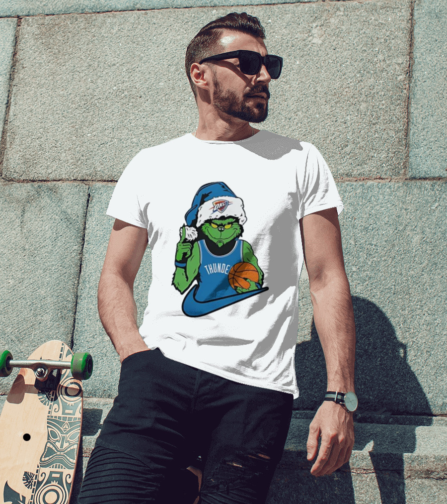 OKC Thunder Grinch Santa Hat Basketball Nike T-Shirt