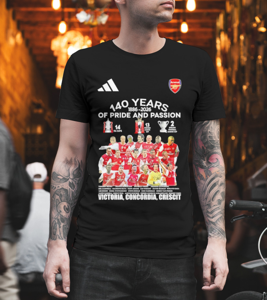 Arsenal FC 140 Years Pride Passion 1886 2026 Victoria Concordia Crescit T-Shirt